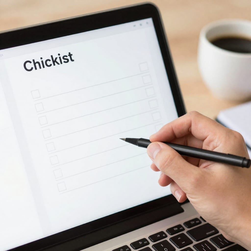 Checklist on laptop for college interview preparation