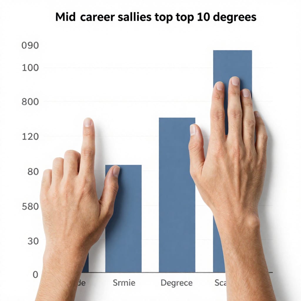 Bar chart of mid-career salaries for top ROI degrees
