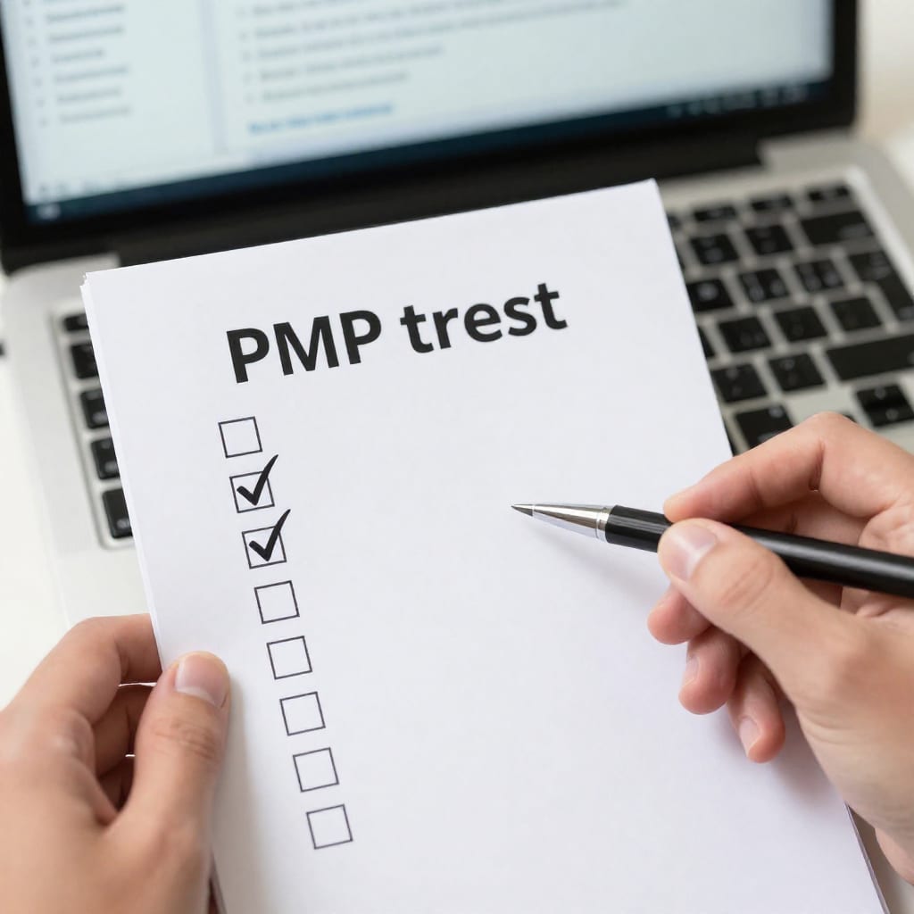 Checklist and laptop for PMP course selection